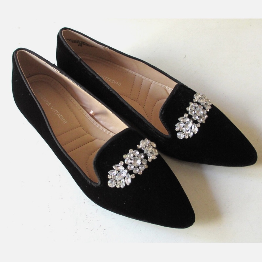 Adrienne Vittadini Black Flats with Silver Embellishments